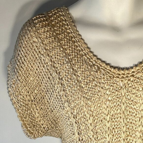 Wheat Color Crochet Open Weave top Minimalist Quiet Luxury Boho Capsule Wardrobe - Picture 3 of 5